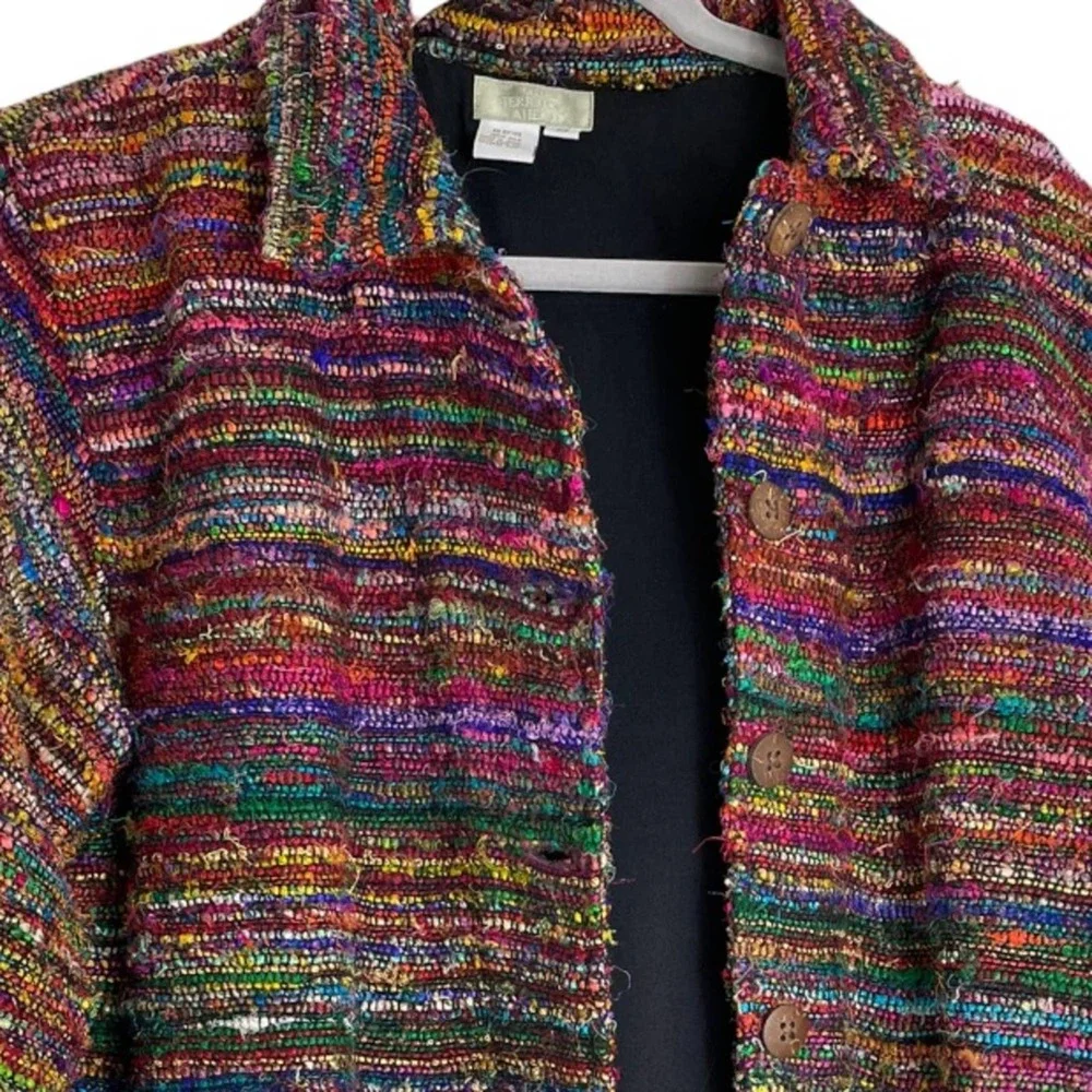 THE TERRITORY AHEAD Multi Colored Silk Jacket lightly worn sz M! - Picture 8 of 12